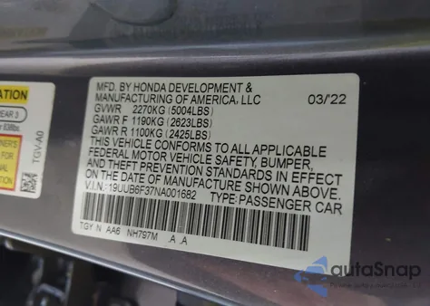 2022 Acura Tlx Standard из США, поврежденный, VIN 19UUB6F37NA001682